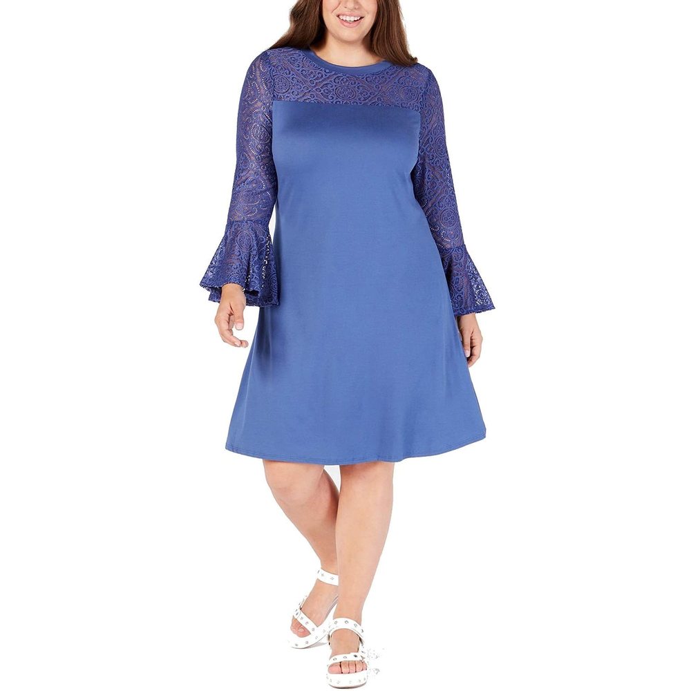 Love Squared Womens Trendy Plus Size Lace Yoke A Line Dress,3X